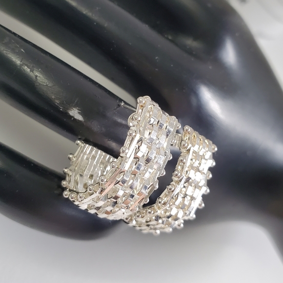 Sterling Silver 925 BasketWeave Halfhoop Earrings - Picture 4 of 6